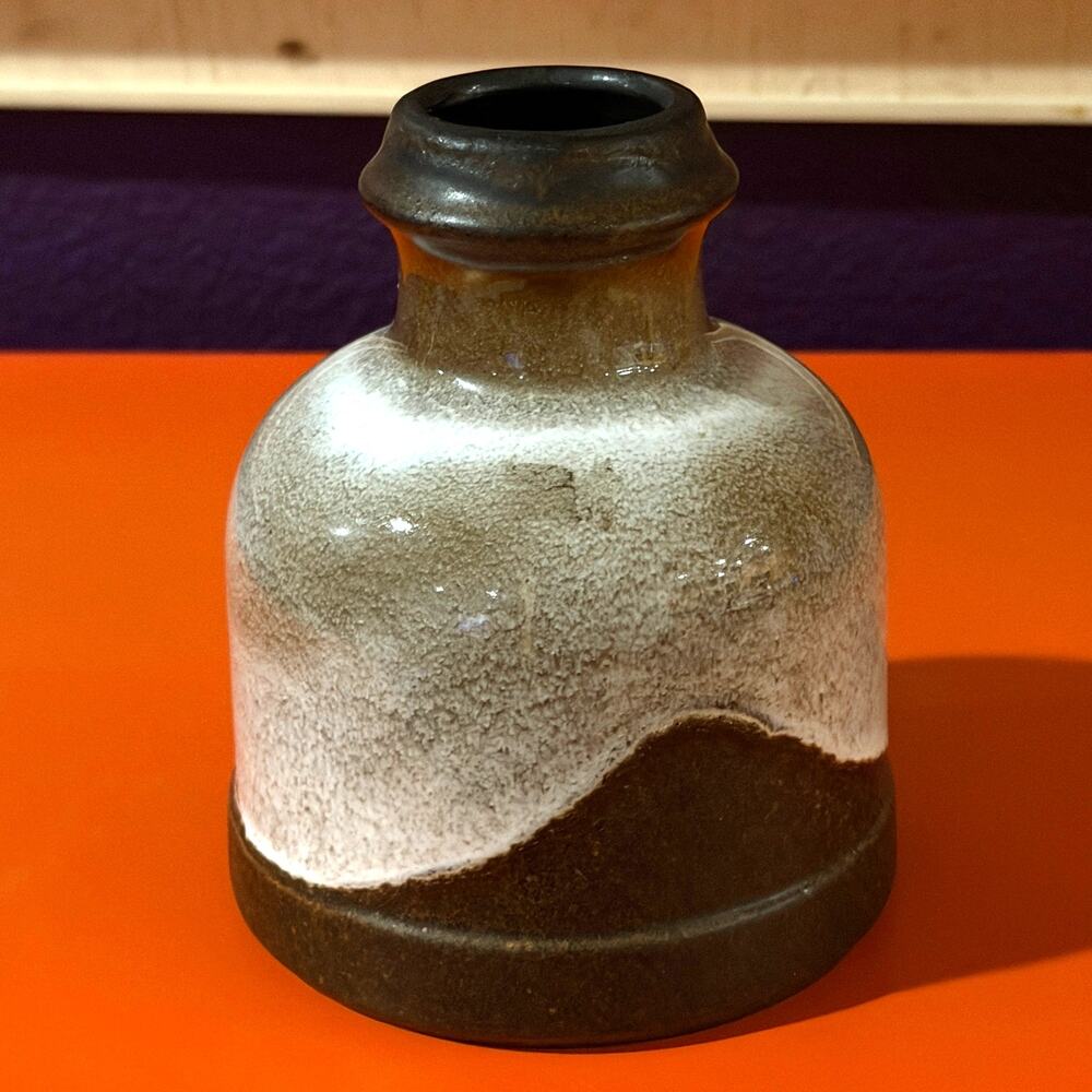 Ceramano Vase Montana 141 Ceramic Fat Lava Brown White Brutalist Onion Bottle